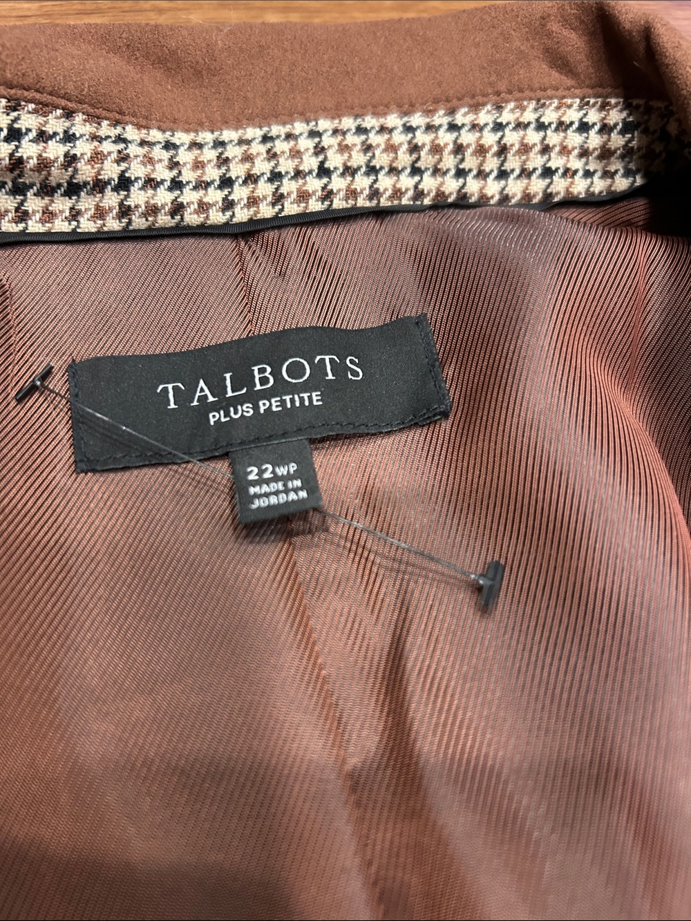 Talbots Plus Petite Relaxed 90s Blazer Autumn Check Brown Houndstooth Women 22wp - Picture 6 of 16